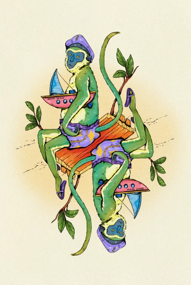 Solitaire card illustration with a monkey