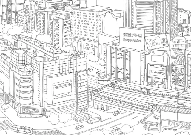 Fine line drawing of Tokyo's great view