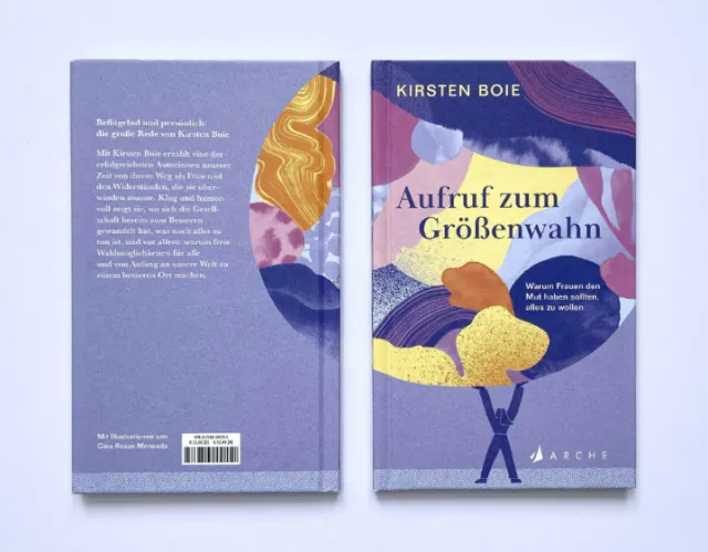 Cover of 'Aufruf zum Größenwahn' book with abstract purple and yellow design