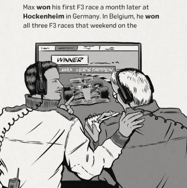 Two men watching Max Verstappen race win on TV