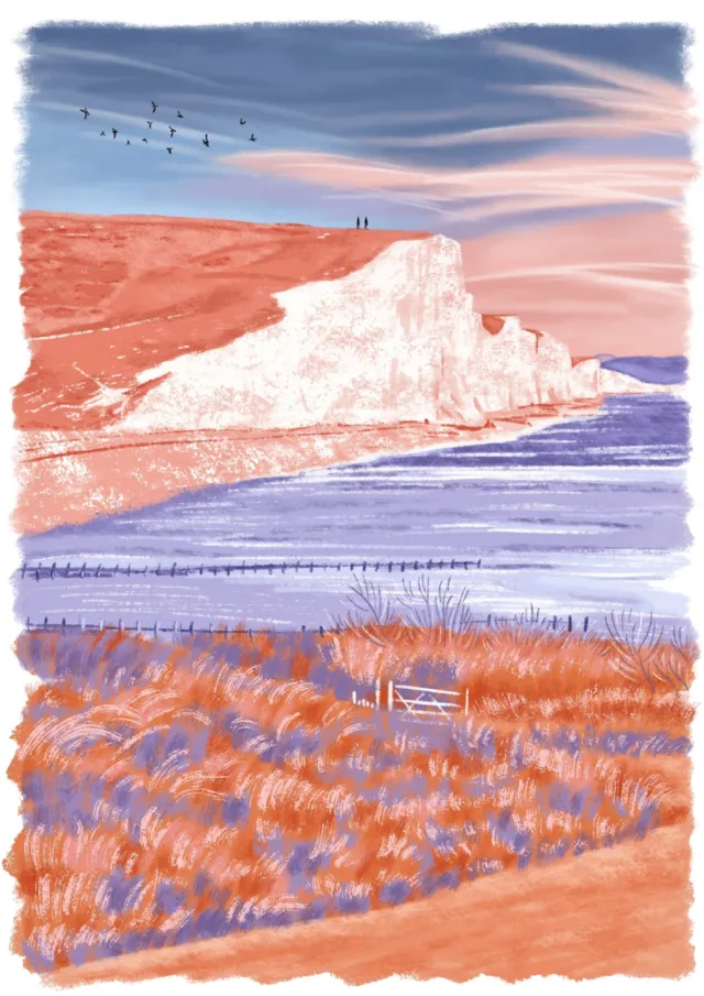 Cliffside landscape with water view