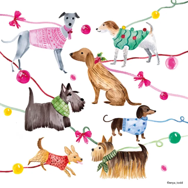 Animal art of Christmas dog gathering