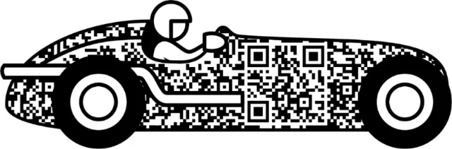 Vintage racing car with QR code pattern by Lee Montgomery