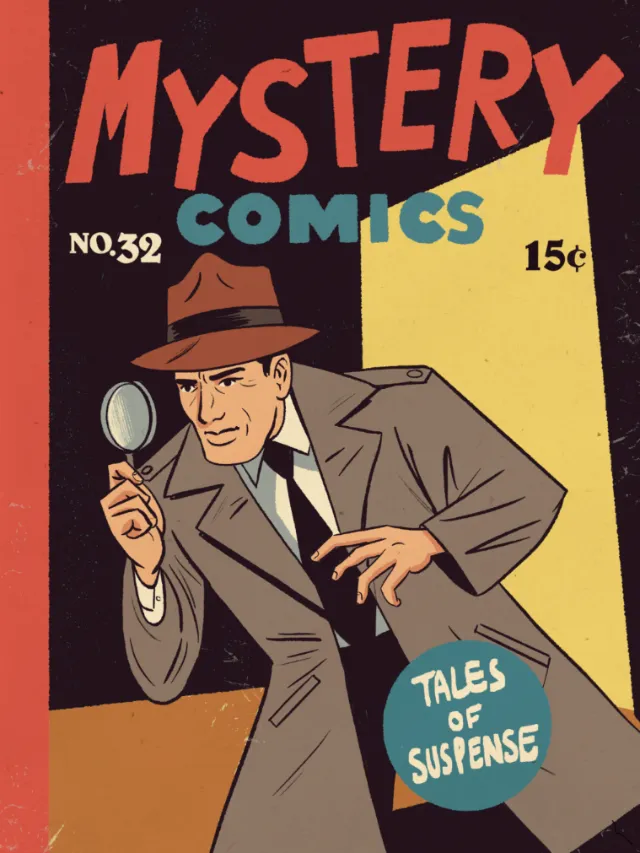 Book cover design for Mystery Comics No.32 in retro comic style