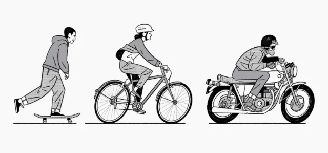 Monochrome sketch of bicycle and motorcycle