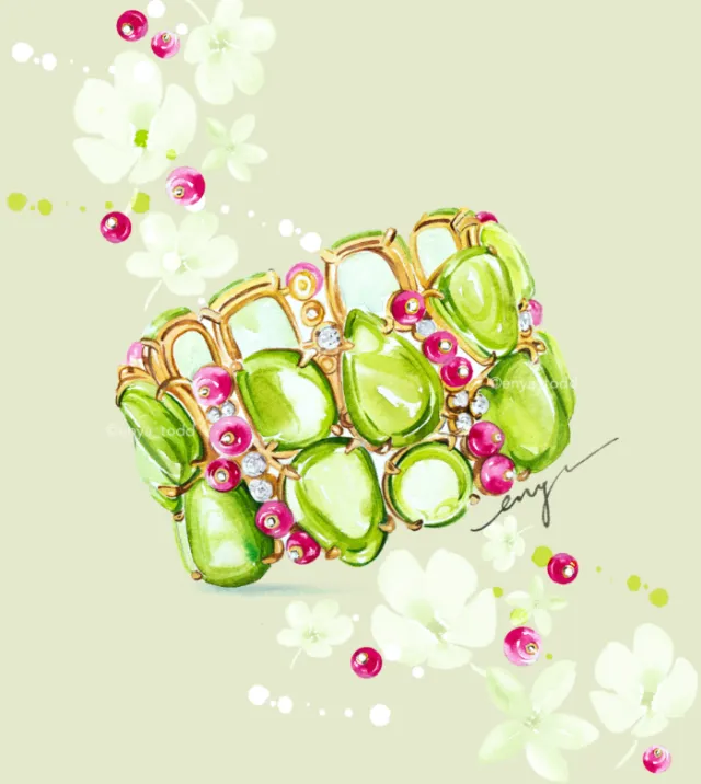 Stunning peridot gemstone captured in a watercolor painting