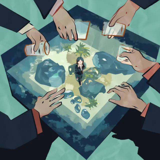 Woman surrounded by hands holding drinks symbolizing workplace drinking pressure