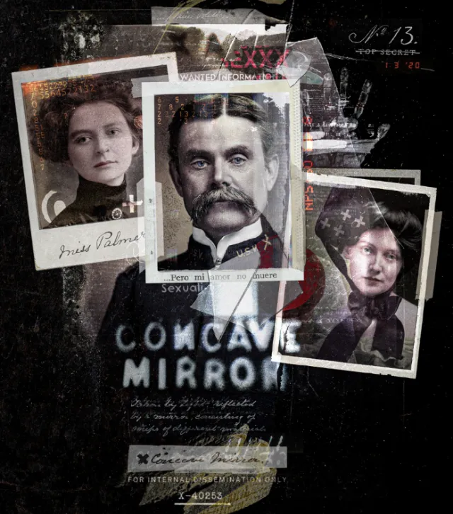 Vintage styled collage with three black and white portraits and text