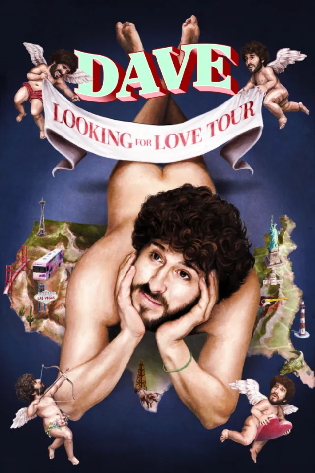 Dave's Looking for Love Tour poster with cherubs and scenic background