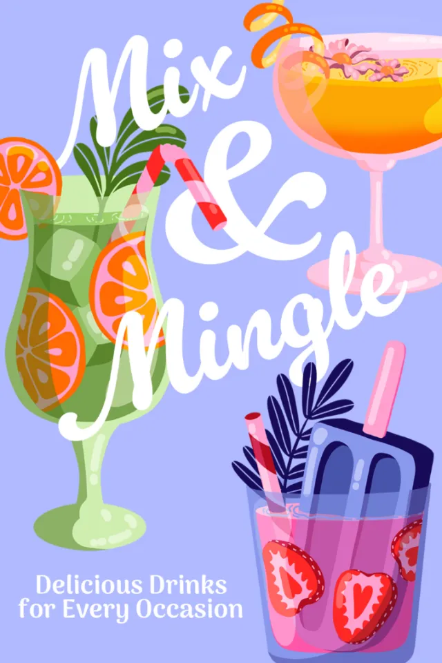 Illustration of cocktails, popsicles, and mix & mingle text