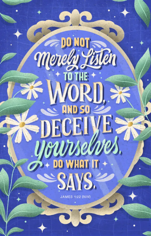 Floral design with Bible verse about listening and faith
