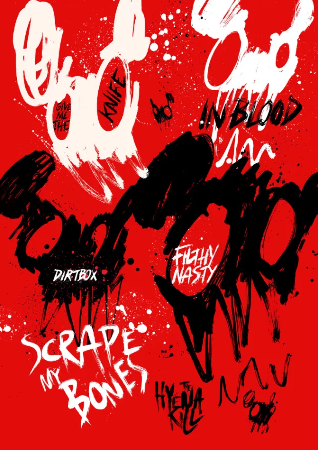 Abstract red and black gig poster with bold graffiti text