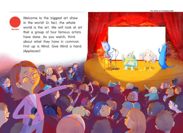 Children excitedly watching and clapping for a colorful puppet show.