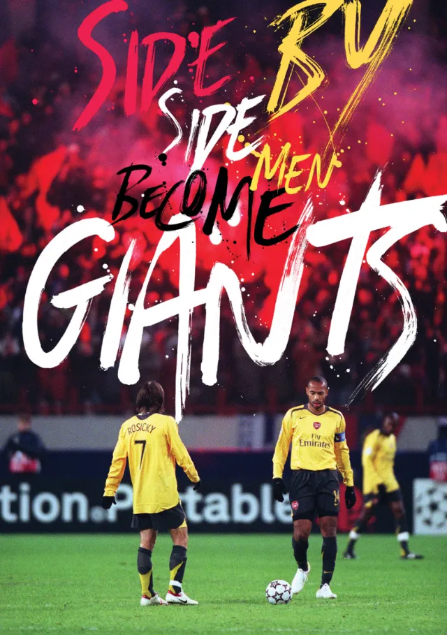 Arsenal football players with hand-lettered text Become Giants