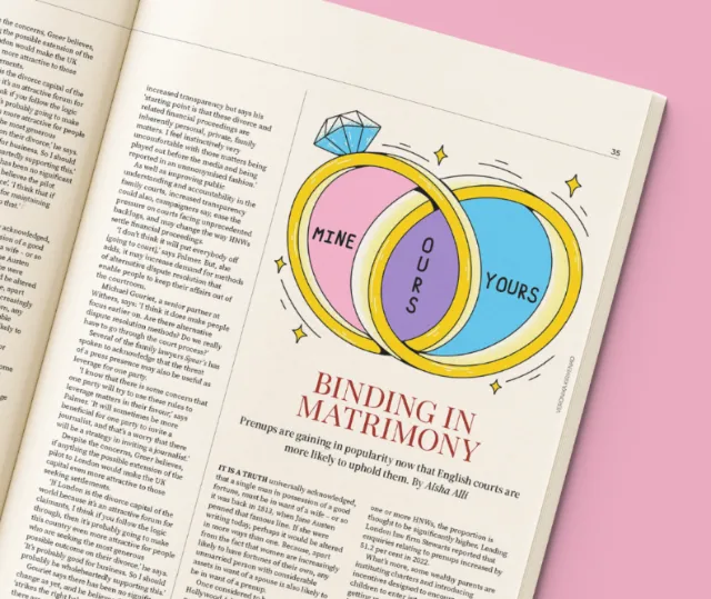 Illustration of overlapping wedding rings labeled Mine, Ours, Yours