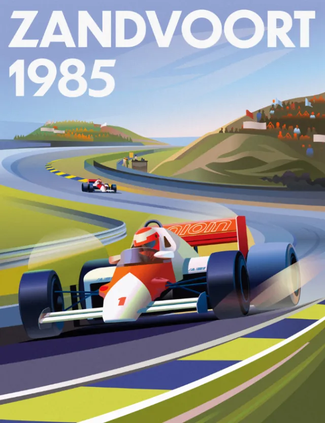 Classic Formula 1 car racing at Zandvoort track in 1985