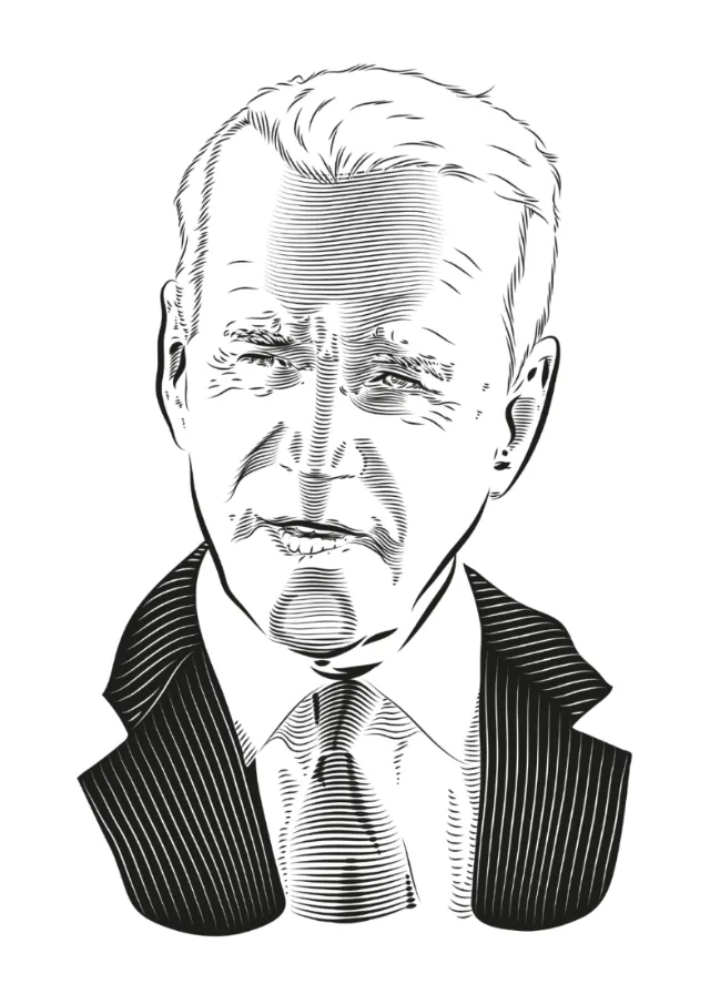 Line-art portrait of an older man wearing a suit and tie.