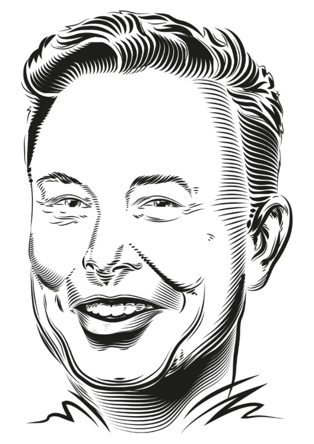 Line art portrait of a smiling man with styled hair