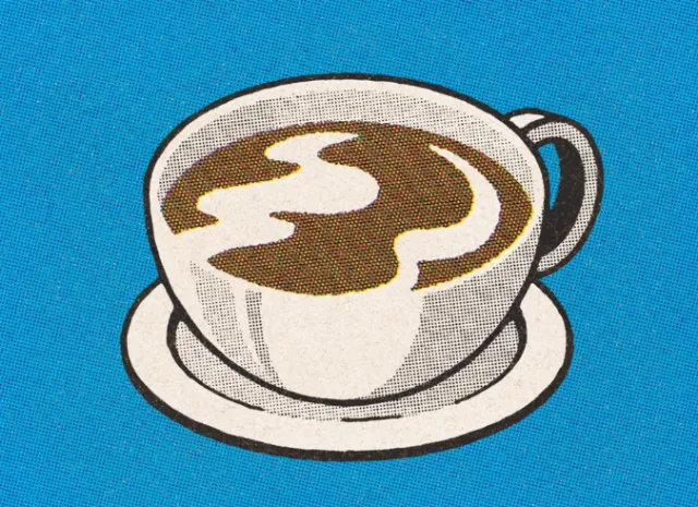 Illustration of a coffee cup with latte art on blue background