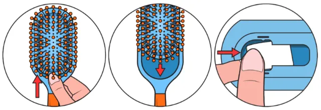 Step-by-step guide to cleaning a hairbrush with close-up illustrations