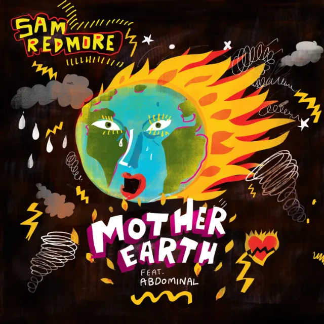 Fiery Earth illustration with musical notes and bright vibrant colors