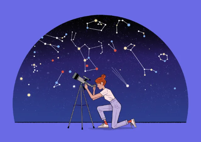 Starry night-themed artwork from The Star Gazer children’s book