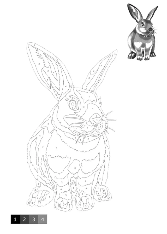 Black and white bunny shading by numbers illustration