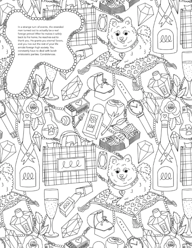 Teddy bears with gifts, ribbons, champagne, and party decorations line art.