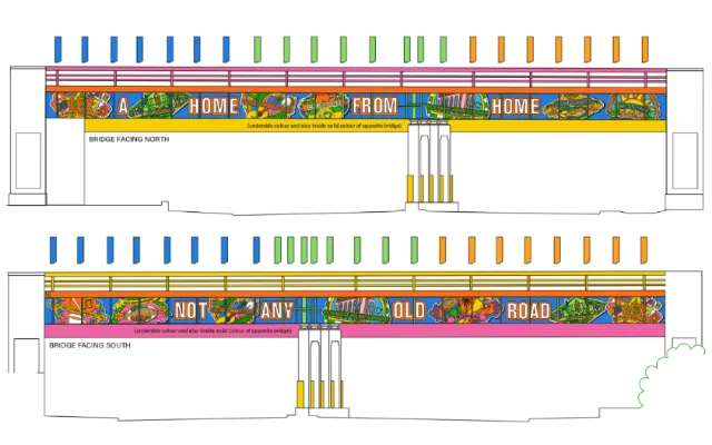 Site-specific mural illustrations for Old Kent Road Railway Bridge