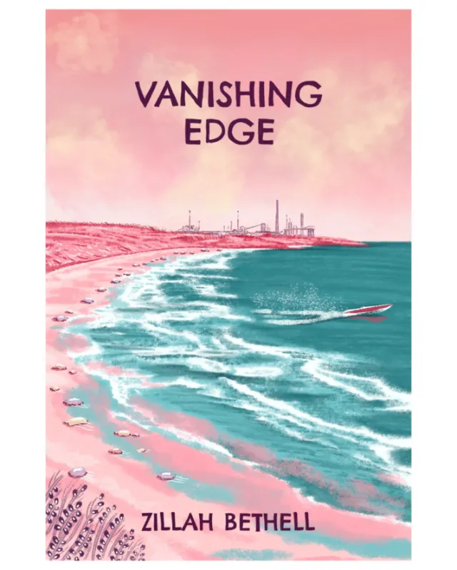 Vanishing Edge book cover with pink beach and ocean waves