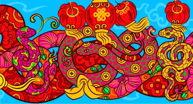 Colorful psychedelic pattern with fruits and flowers by Chrissy Lau