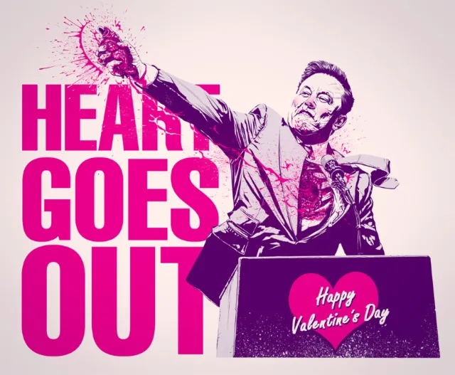 Man throwing heart with Happy Valentine's Day message