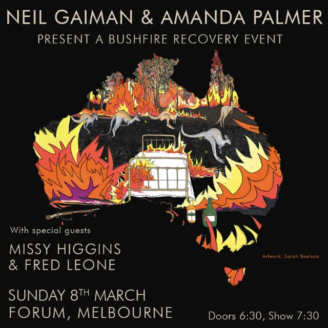 Map of Australia with bushfires illustration promoting recovery event