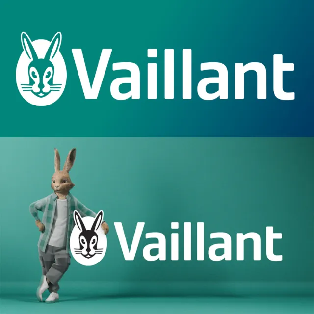 Vaillant logo with rabbit graphic and person dressed as rabbit