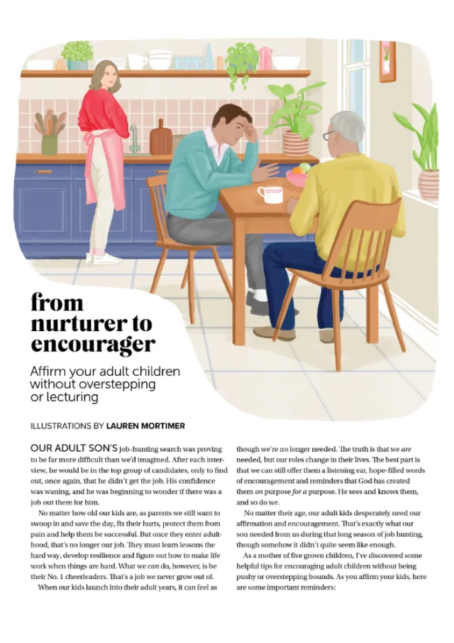 Adult child sitting with elderly parent in kitchen, offering comfort