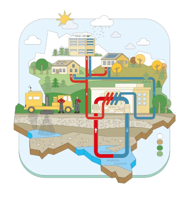 Geothermal heating and cooling system illustration by Tobias Wandres
