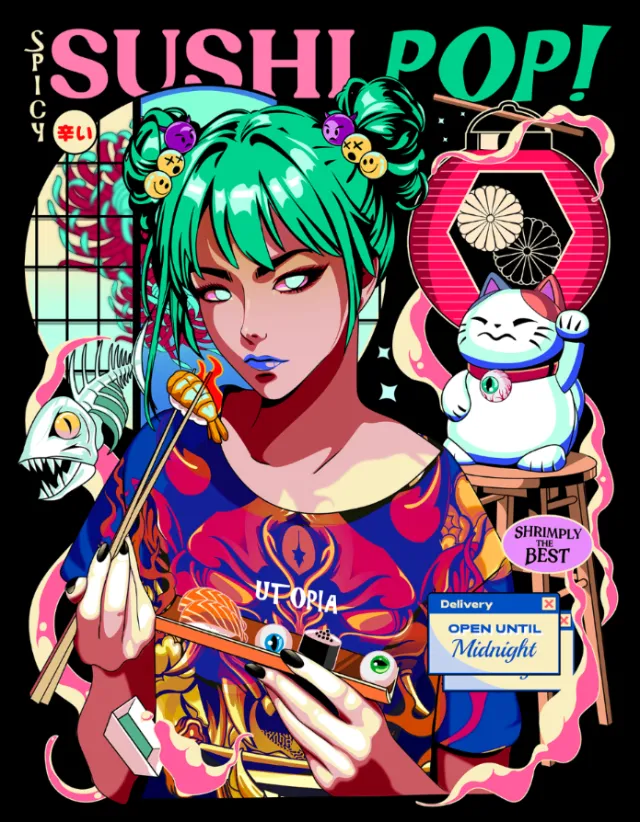 Playful pop illustrations of Japanese street food