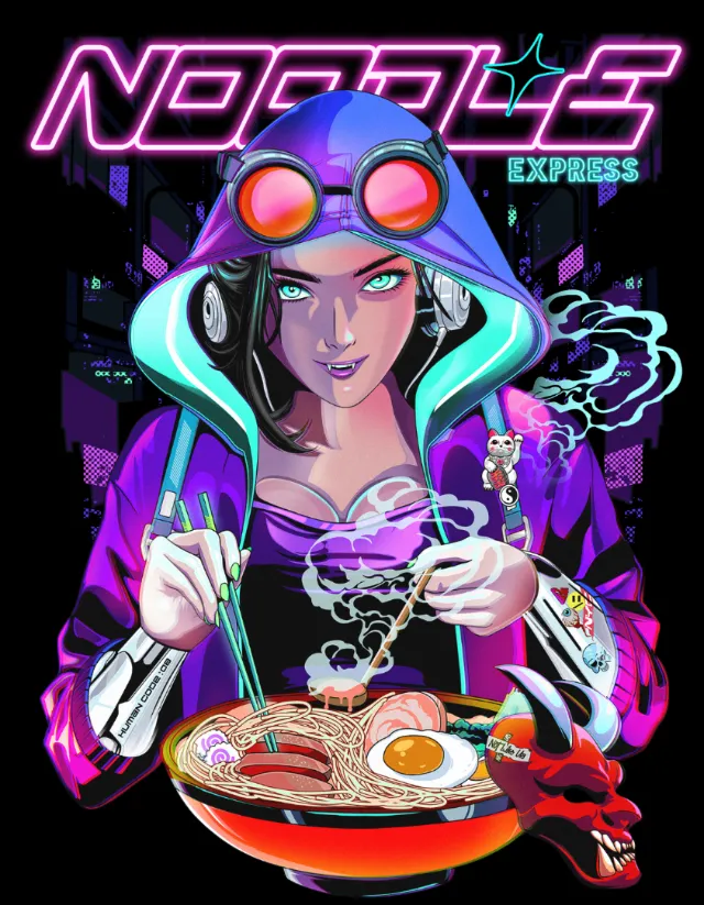 Noodle lover in a cyberpunk world