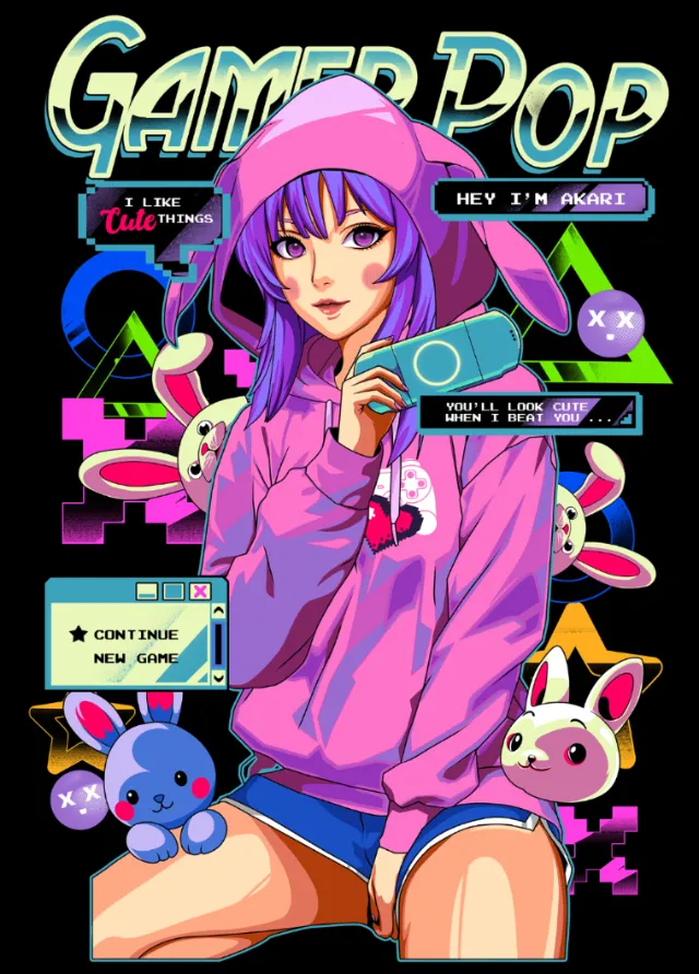 Colorful anime pop art prints for T-shirts and hoodies