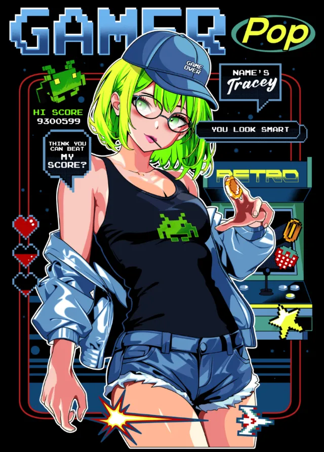 T-shirt design featuring Pop Anime gamer character