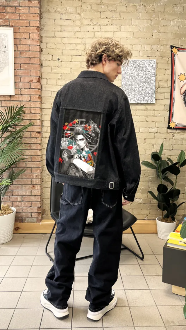 Limited edition denim jacket collab – sleeve and back artwork