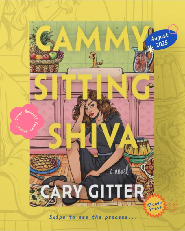 Illustration of woman sitting among food and candles, book cover
