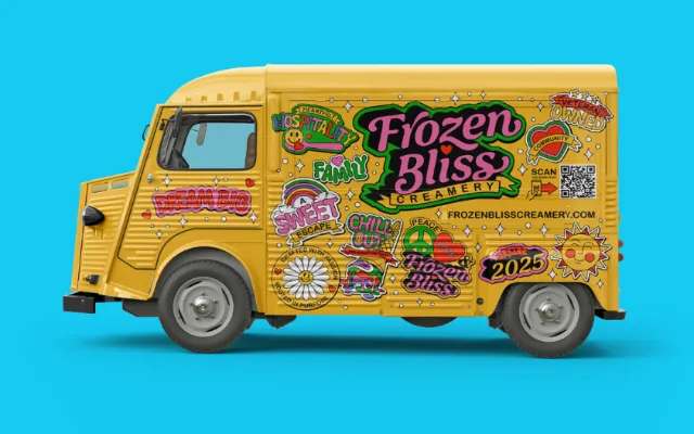 Colourful truck branding for Frozen Bliss Creamery