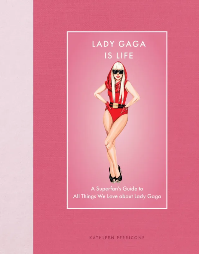Illustration of Lady Gaga in red outfit with 'Lady Gaga is life' text.