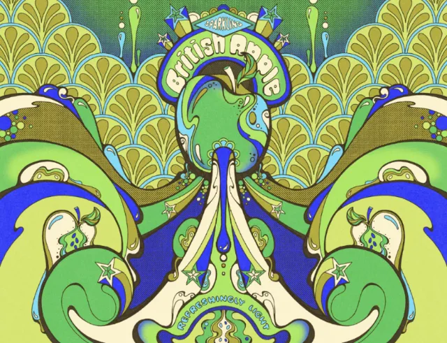 Psychedelic British Apple drink can artwork by Laura Greenan