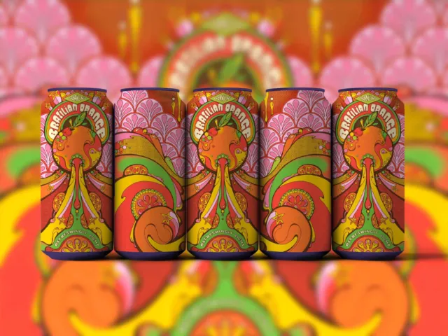 Psychedelic Brazilian Orange drink can design by Laura Greenan