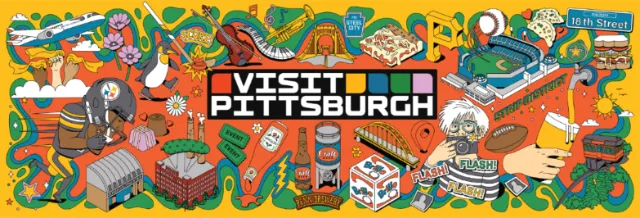 Pittsburgh cityscape illustration with iconic landmarks