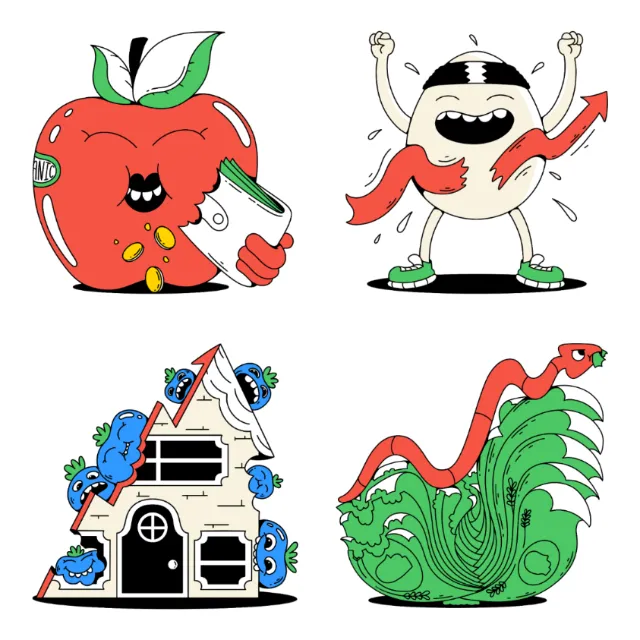 Cartoon illustrations symbolizing inflation and rising food prices