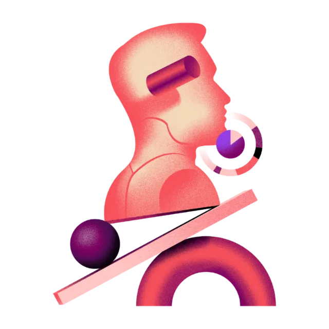 Abstract human profile with geometric shapes in pink and purple