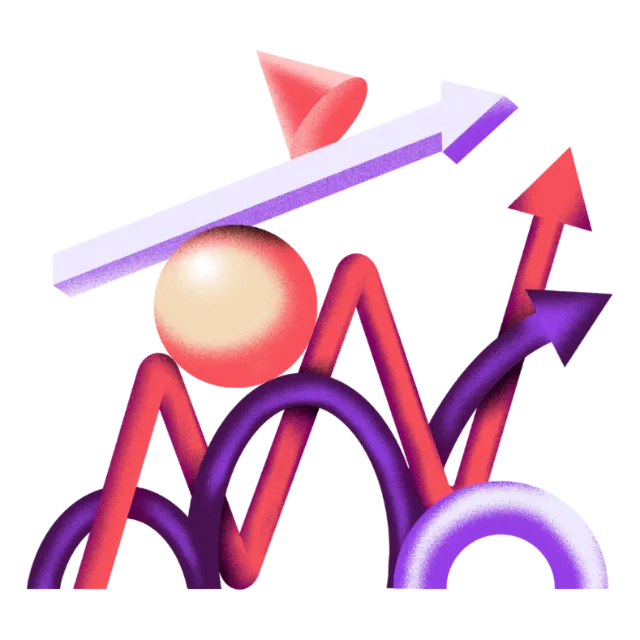 3D arrows and geometric shapes representing upward growth and trends